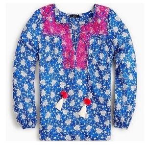 J Crew Starina Blouse - blue and white floral